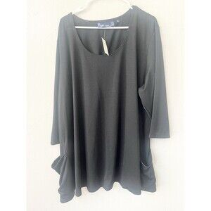 Susan Graver Stretch Lagen Look Relaxed Tunic Top 3X Plus Black Blouse New Top